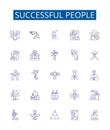 Successful people line icons signs set. Design collection of achievers, winners, magnates, go getters, titans