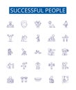 Successful people line icons signs set. Design collection of achievers, winners, magnates, go getters, titans Royalty Free Stock Photo