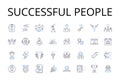 Successful people line icons collection. Wealthy individuals, Accomplished pros, Triumphant winners, Positive thinkers