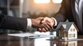 successful real estate transaction, realtor and buyer shaking hands generative ai