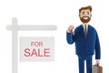 A successful realtor holds a key in his hand and sells, rents a house. Royalty Free Stock Photo