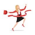 Successful running businesswoman crossing finish line flat style icon, excited happy female executive employee Royalty Free Stock Photo