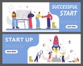 Successful startup launch banners for web and social media vector illustration.