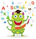 Successful Student. Funny Education Monster In White Background. Cartoon Vector Illustrations. Back To School Theme.