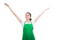 Successful supermarket employee celebrating with arms up Royalty Free Stock Photo