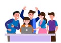 Office workers celebrating project success. Successful teamwork. Flat style cartoon illustration vector