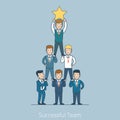 Successful Team men pyramid Flat line art business