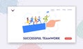 Successful Teamwork Landing Page Template. Business People Characters Run by Huge Hand with Index Finger Royalty Free Stock Photo