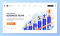 Successful teamwork and support of team leader. People climb chart for the prize, business metaphor. Vector illustration