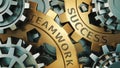 Successful teamwork. words imprinted on metal surface 3d illustration. Gold and silver gear weel Royalty Free Stock Photo