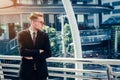 Successful trader concept : businessman happy investing , grow m