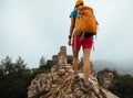 Woman hiker enjoy the view on the top of great wall Royalty Free Stock Photo