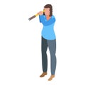 Successful woman spyglass icon, isometric style Royalty Free Stock Photo