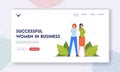 Successful Women in Business Landing Page Template. Joyful Businesswomen Stand in Confident Pose with Crossed Arms