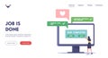 Successful Work Well Done Landing Page Template. Tiny Business Woman Character Put Button Task Completed at Office
