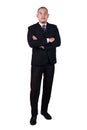 Successful young bald Asian businessman wearing suit smiling confidence looking at a camera, crossed arm, full body portrait Royalty Free Stock Photo