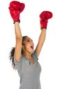 Successful young brunette female boxer Royalty Free Stock Photo