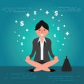 Successful young business woman or broker meditating or relaxing