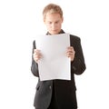 Successful young businessman reading blank card Royalty Free Stock Photo