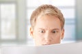 Successful young businessman reading blank card Royalty Free Stock Photo