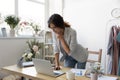 Successful young businesswoman work on laptop at home