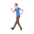 Successful Young Man in Casual Clothes Running to Finish Line, Team Leader Professional Competition Vector Illustration