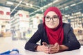 successful young muslimah businesswomen over abstract double exposure background Royalty Free Stock Photo