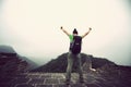 Woman hiker enjoy the view on top of great wall Royalty Free Stock Photo