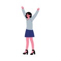 Successful Young Woman Rising Hands Up Celebrating Victory, Charismatic Girl Reached the Goal or Result Vector