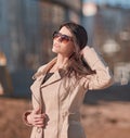 Successful young woman standing on the street near the office building Royalty Free Stock Photo