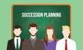 Succession planning concept in a team illustration with text written on chalkboard