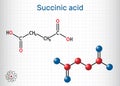 Succinic acid, butanedioic acid, C4H6O4 molecule. It is food additive E363.The anion, succinate, is component of citric acid or