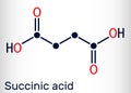 Succinic acid, butanedioic acid, C4H6O4 molecule. It is food additive E363.The anion, succinate, is component of citric acid or