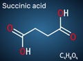 Succinic acid, butanedioic acid, C4H6O4 molecule. It is food additive E363.The anion, succinate, is component of citric acid or