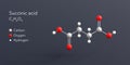 succinic acid molecule 3d rendering, flat molecular structure with chemical formula and atoms color coding Royalty Free Stock Photo