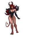 Succubus sexy in saber carnival box and gloves realistic illustration isolated. Royalty Free Stock Photo