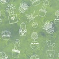 Succulent and cactus hand drawn seamless pattern