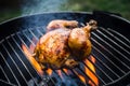 Succulent chicken grilling on an open flame