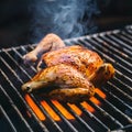 Succulent chicken grilling on an open flame