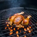 Succulent chicken grilling on an open flame