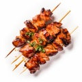Succulent chicken meat on these yakitori. Delicious chicken pieces on skewers cooked on the grill Royalty Free Stock Photo