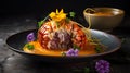 A succulent crab or a garnish on a gourmet lobster bisque Royalty Free Stock Photo