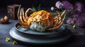 A succulent crab or a garnish on a gourmet lobster bisque Royalty Free Stock Photo