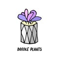 Succulent doodle print. Home plants in modern flowerpot