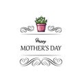 Succulent flower. Mothers day card. Swirls, flourish elements, decorations. Vector.