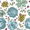 Succulent flower seamless pattern hand drawn vector illustration, flat design
