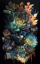 Succulent Garden Knolling Backlit Alcohol Ink Splattered Oil Painting Liquid Paint Floral Background