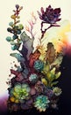 Succulent Garden Knolling Backlit Alcohol Ink Splattered Oil Painting Liquid Paint Floral Background