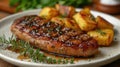 Glazed Pork Chop with Herbed Potatoes Royalty Free Stock Photo