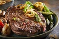 Succulent grilled beef steak with asparagus Royalty Free Stock Photo